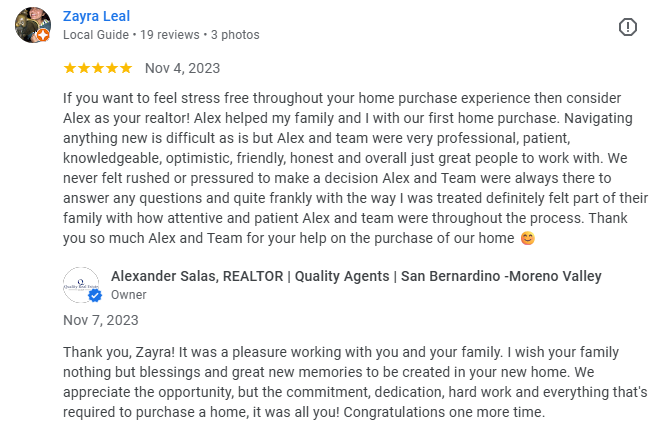 Google review from Zayra